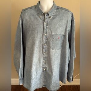 Vintage POLO RALPH LAUREN Big Shirt Denim Blue Jean Western Work Shirt 
XXL